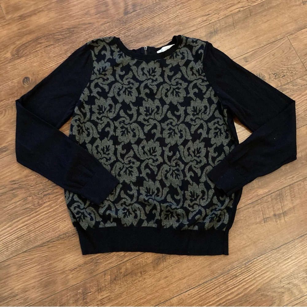 Loft Sweater Gold Metallic Floral Design Large Holiday Christmas Party Shirt Top